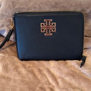 Tory Burch Black Wristlet with Gold Logo